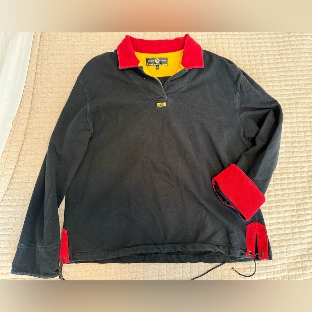 St. John Sport by Marie Gray Black Red Sweatshirt Long Sleeve Pullover Large